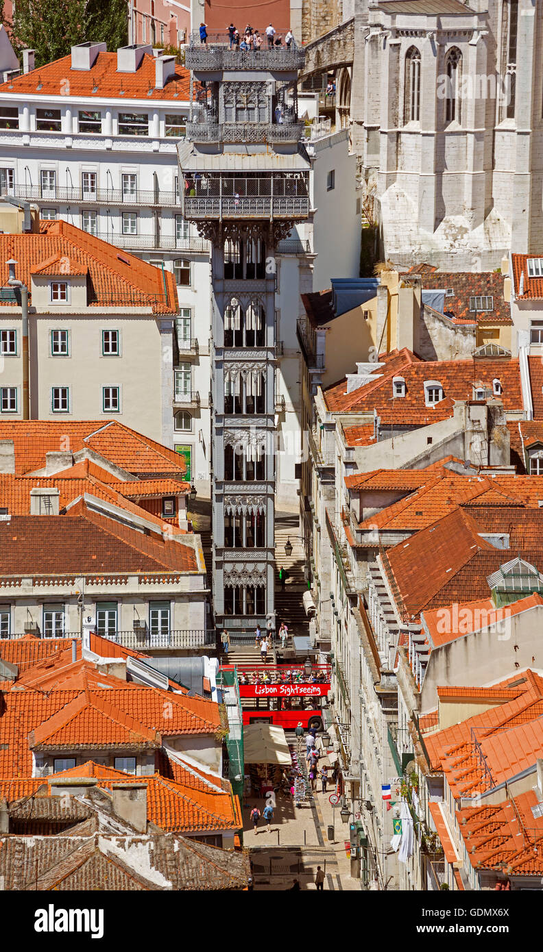Overlooking the famed most lift Portugal Elevador do Município or Elevador da Biblioteca and Elevador de S. Julião, view Stock Photo