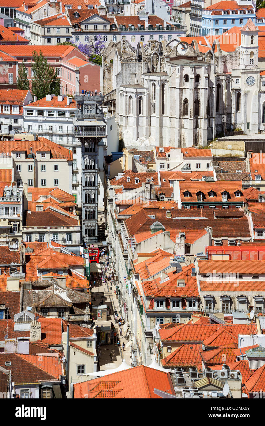 Overlooking the famed most lift Portugal Elevador do Município or Elevador da Biblioteca and Elevador de S. Julião, view Stock Photo