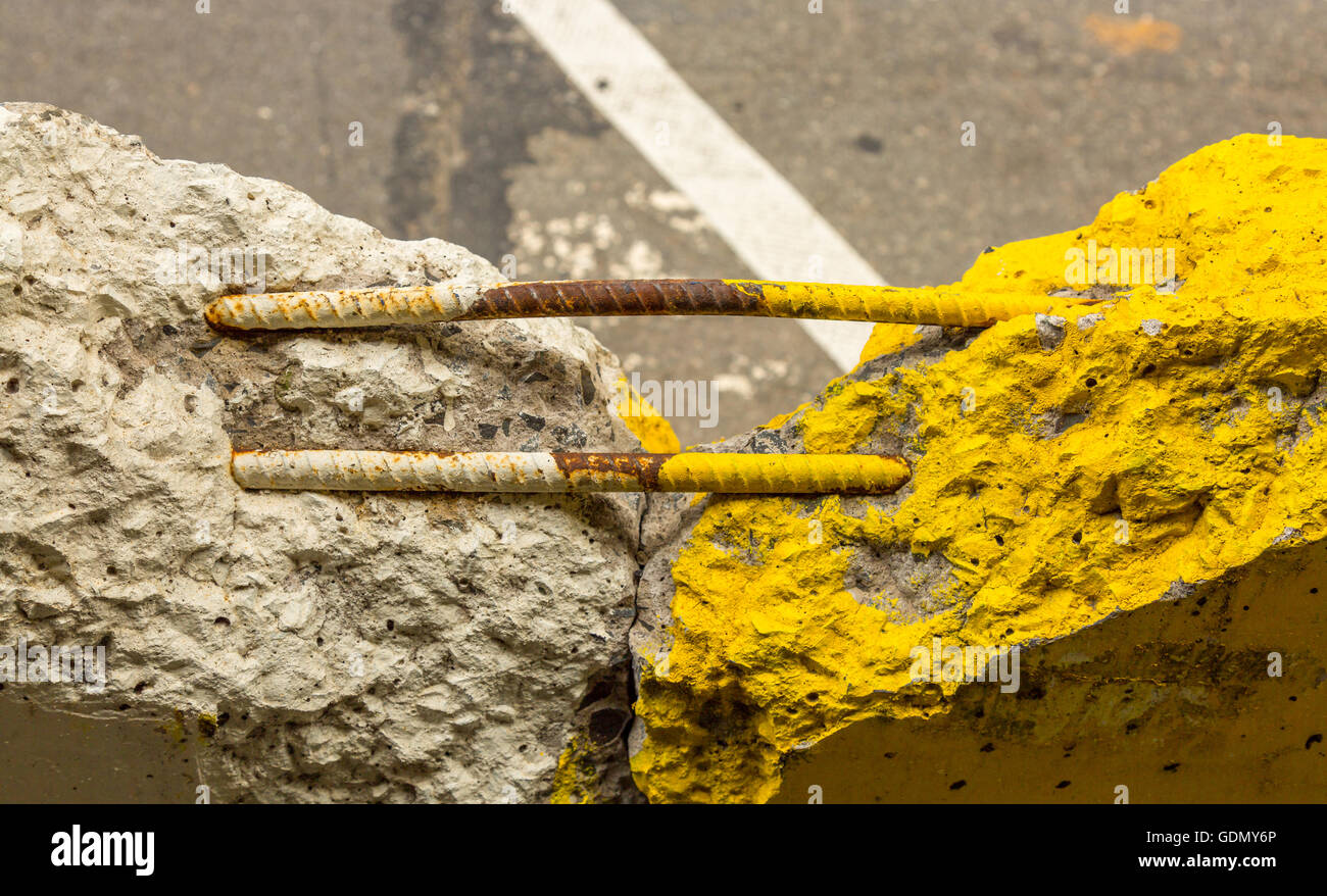 concrete barrier with exposed rebar on a NYC street Stock Photo Alamy