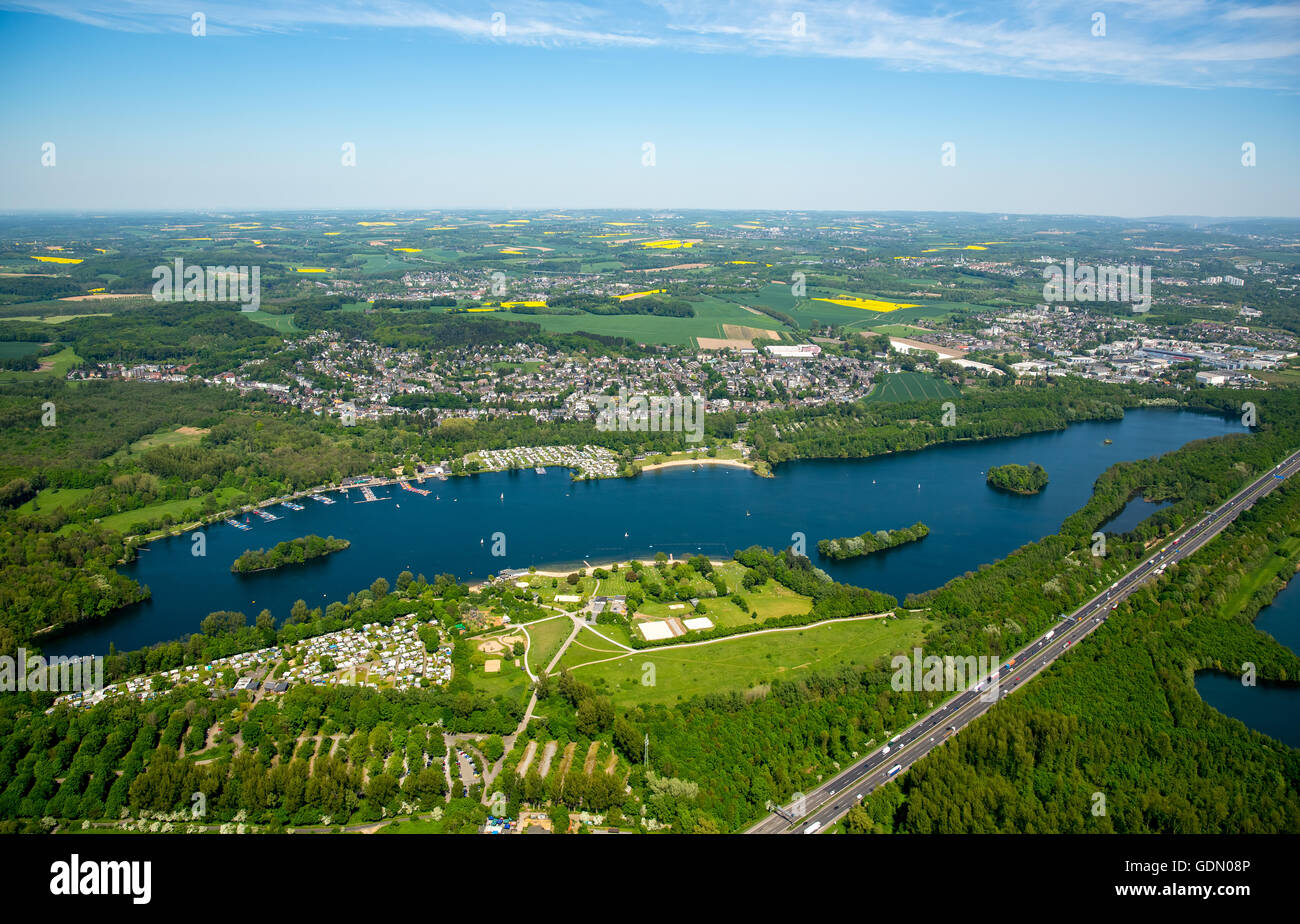 Aerial view, overview Unterbacher See, recreation area Unterbacher See, Düsseldorf, Niederrhein, North Rhine-Westphalia Stock Photo