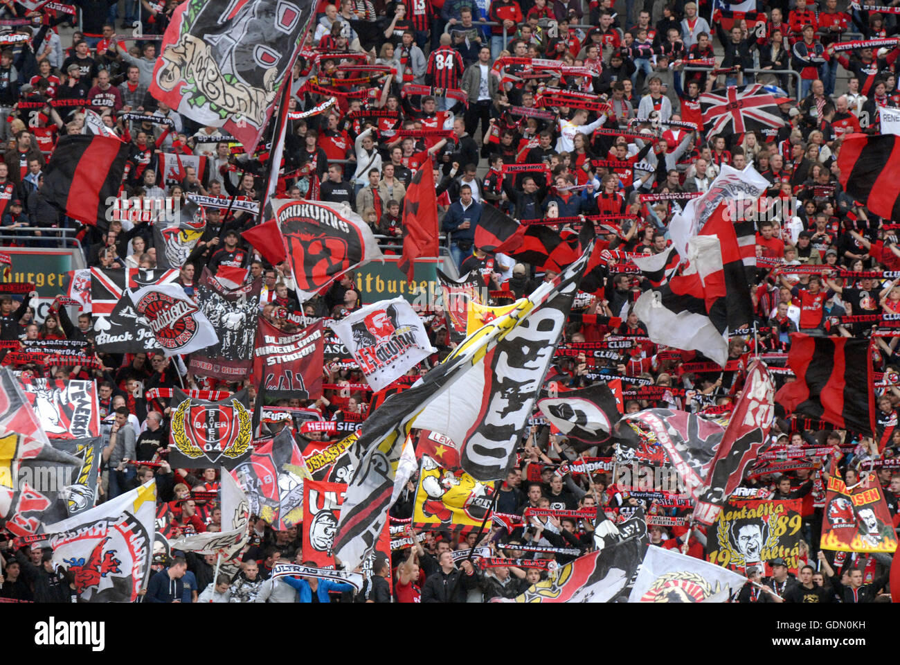 Bayer Leverkusen fan block Stock Photo