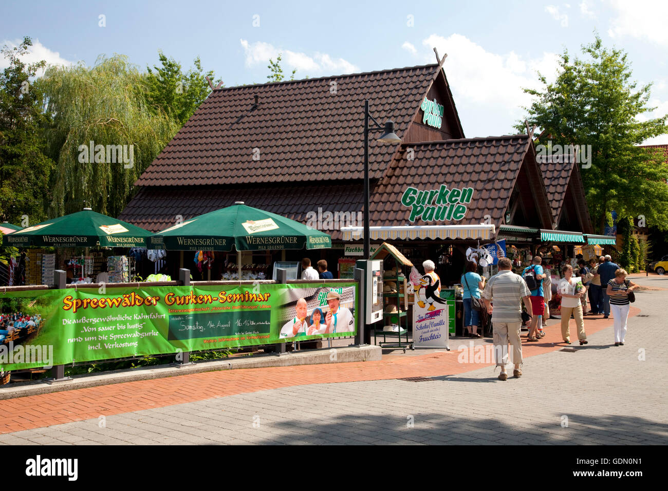 Cucumber Paul's market stall at the ferry harbour, Luebben, Spreewald
