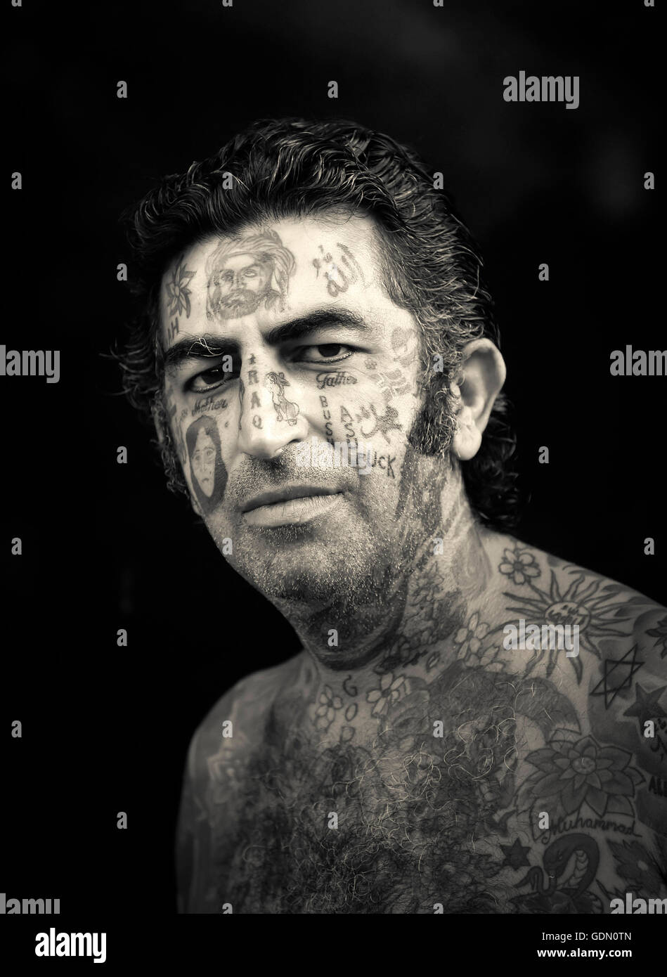 Man, Arab with tattoos all over his body, Ko Samui, Thailand Stock ...