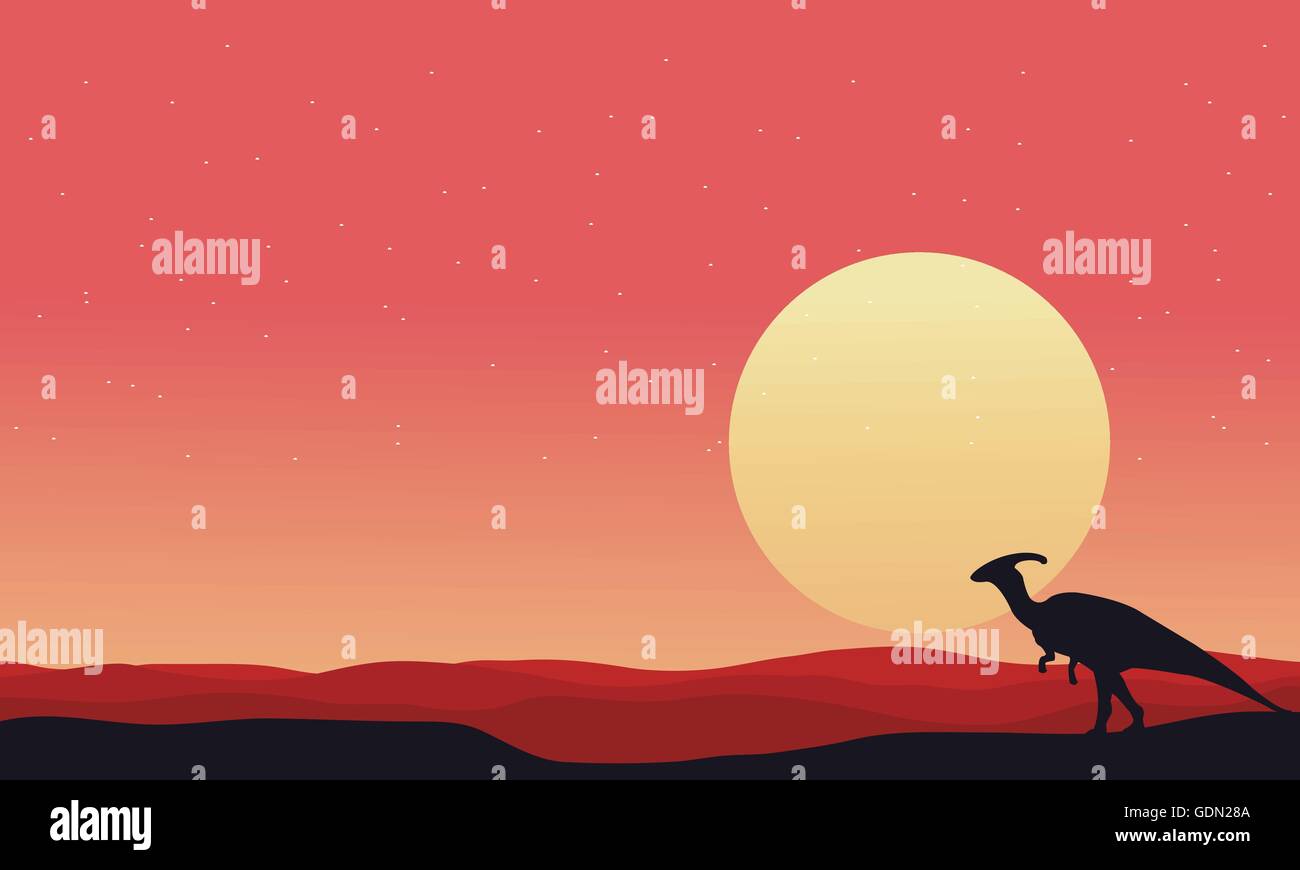 At afternoon Parasaurolophus landscape silhouettes Stock Vector Image ...
