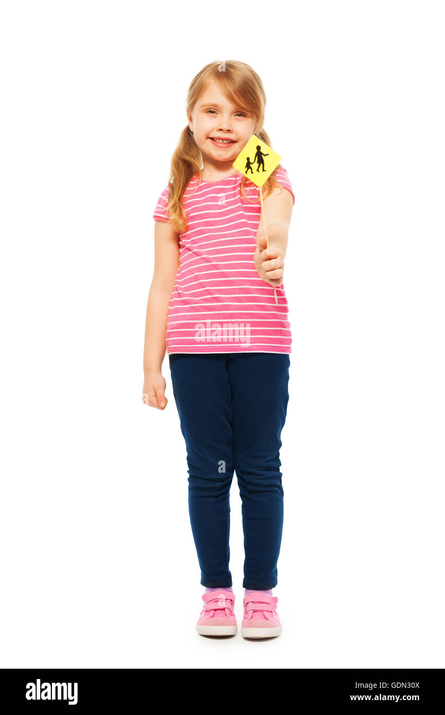 Happy schoolgirl studying road traffic regulations Stock Photo