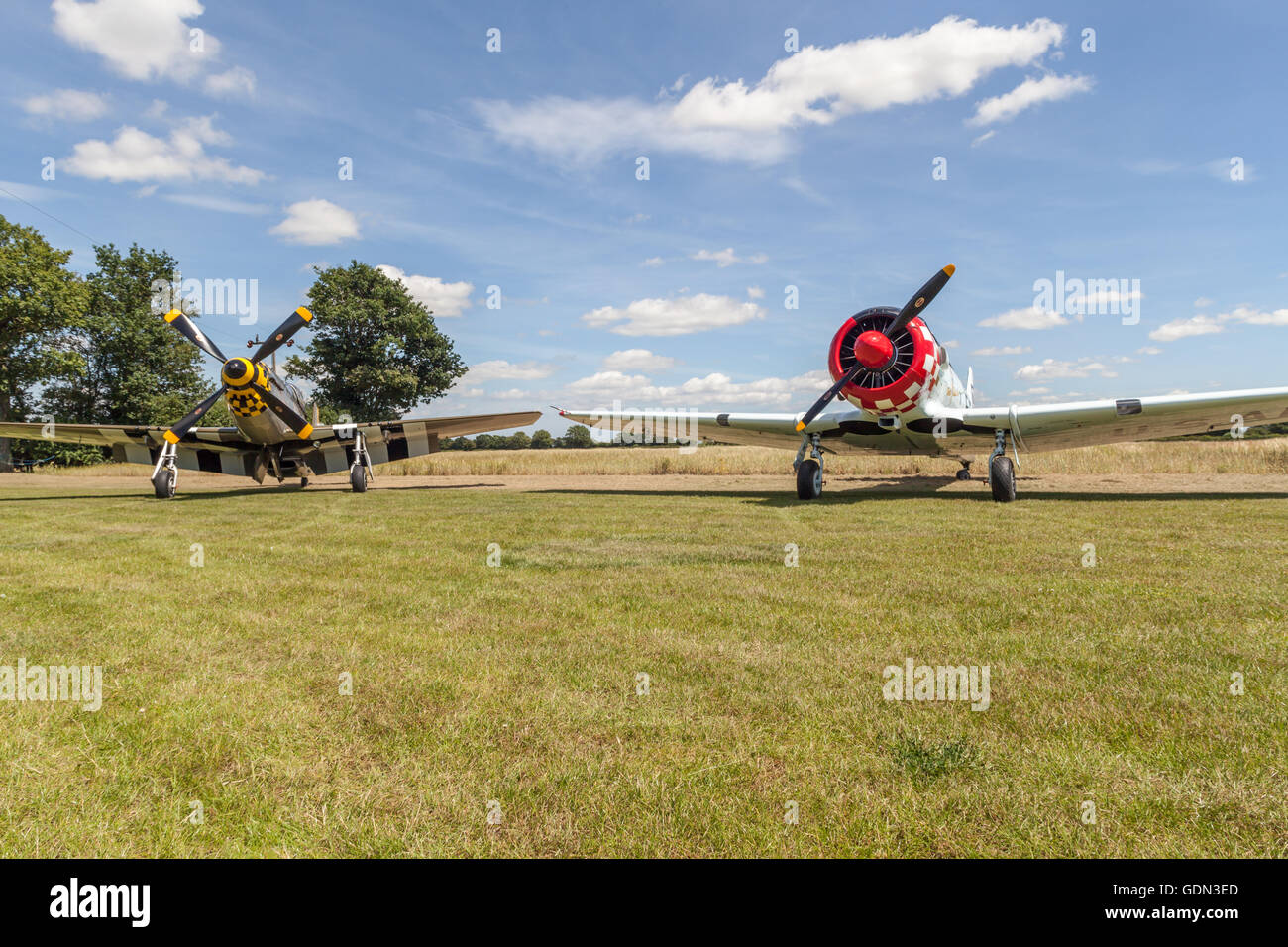 AT-6D Harvard III (T6 Texan) with  mustang p 51d Stock Photo