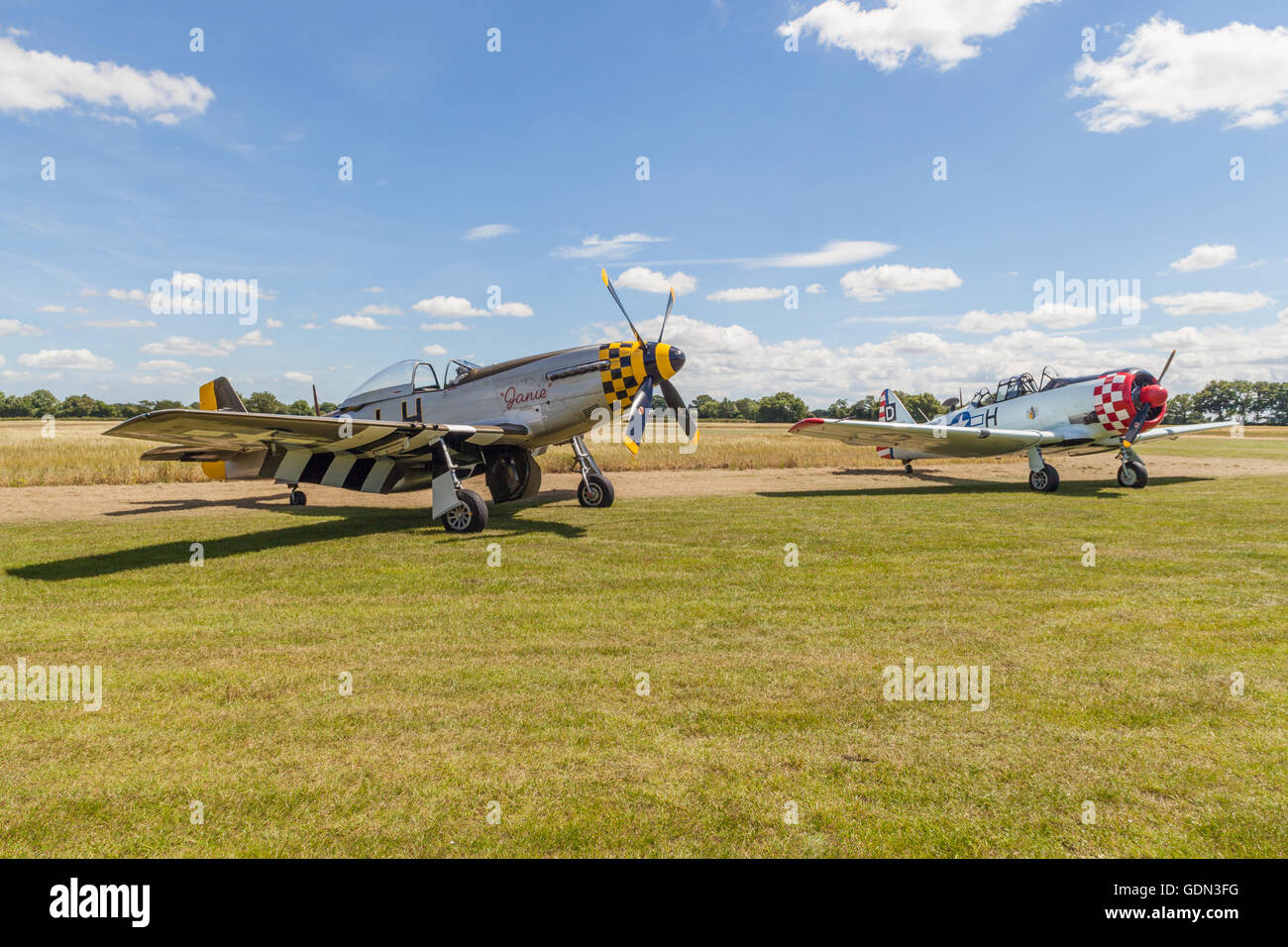 AT-6D Harvard III (T6 Texan) with  mustang p 51d Stock Photo