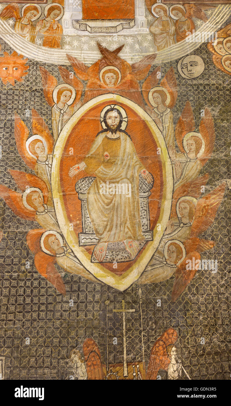 SALAMANCA, SPAIN, APRIL - 16, 2016: The gothic fresco of Christ the Pantokrator in Old Cathedral (Catedral Vieja) Stock Photo