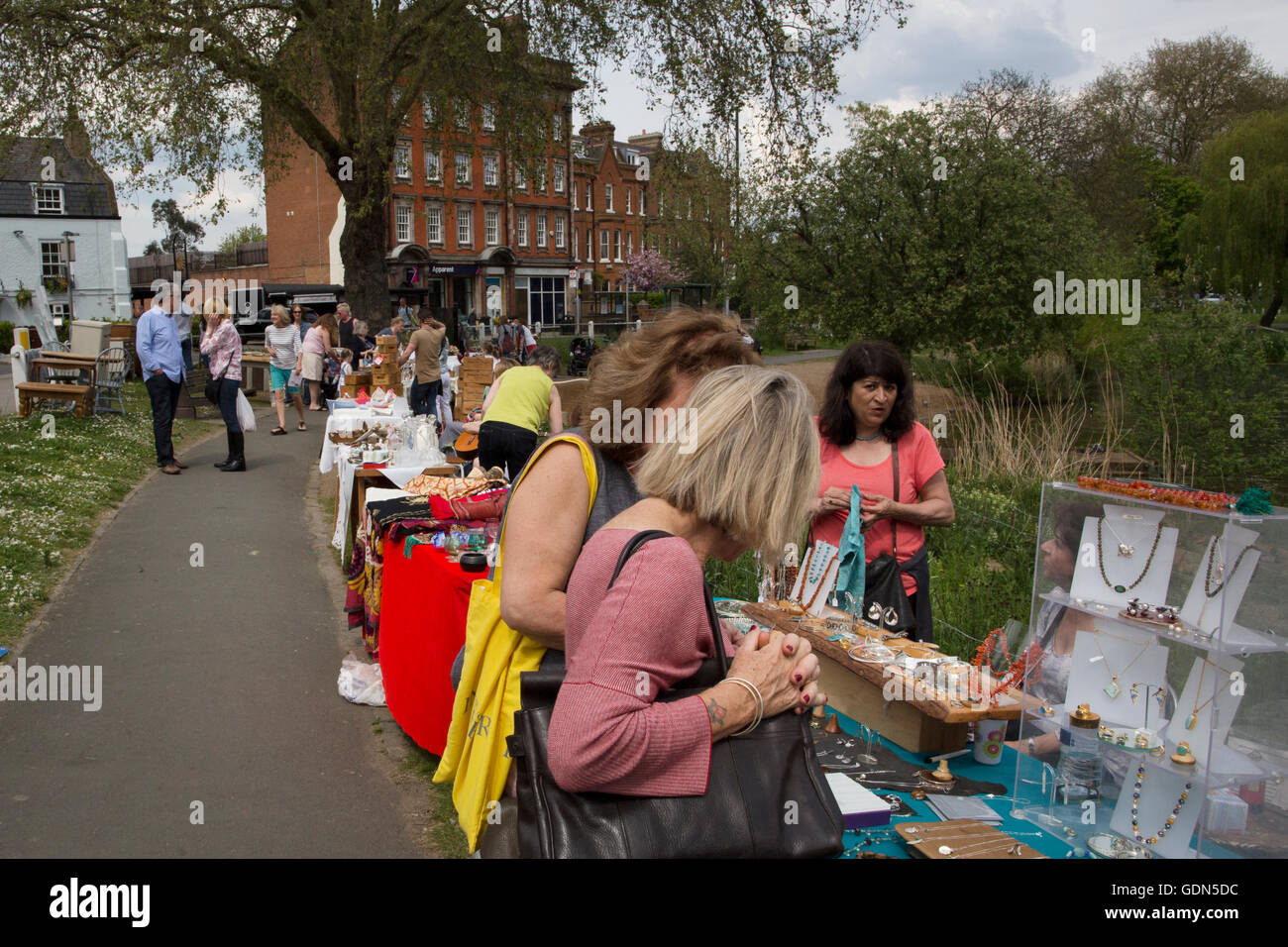 Saturday market by the pond, Barnes, SW13, London, United Kingdom Stock Photo