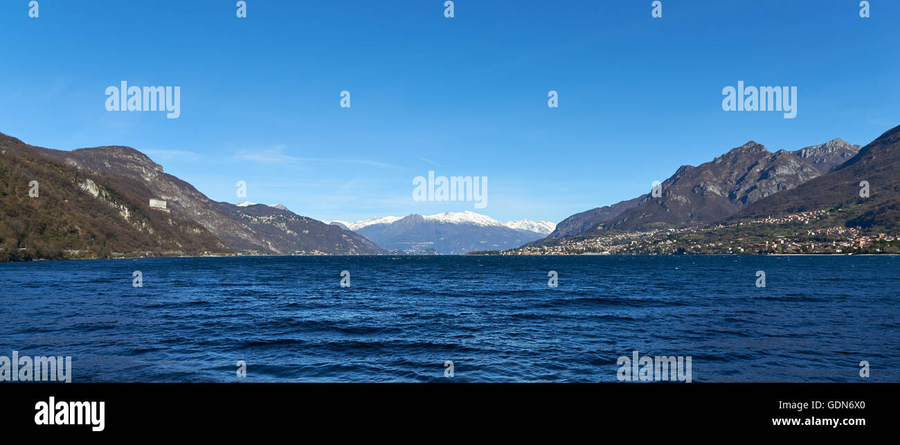 Landscape of Lake Como which is is a lake of glacial origin and a very popular tourist attraction in Lombardy, Italy. Stock Photo