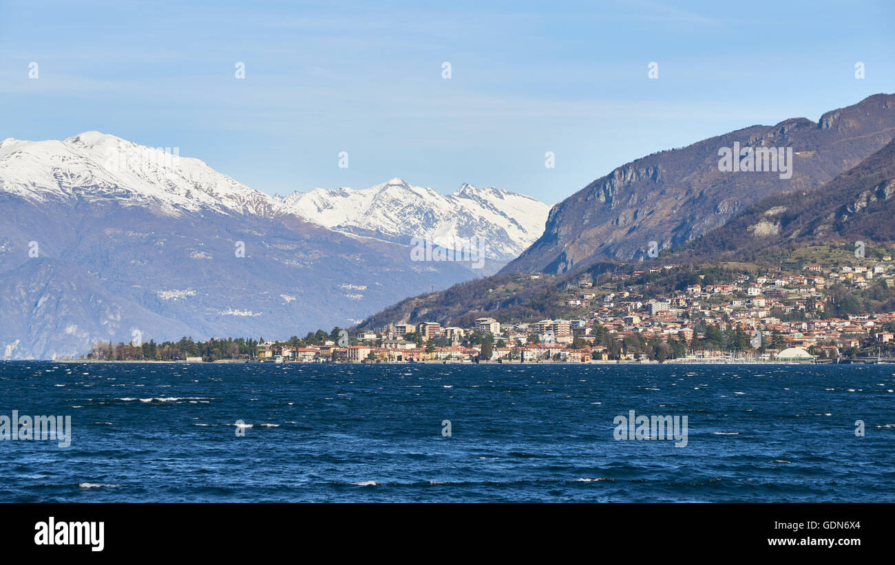 Landscape of Lake Como with Mandello del Lario in Lombardy, Italy. It is a lake of glacial origin. Stock Photo