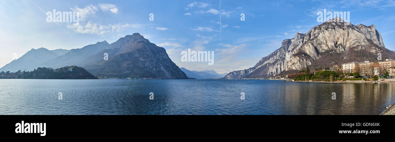 Landscape of Lecco. It is the capital of the province of Lecco and lies at the end of the south-eastern branch of Lake Como. Stock Photo