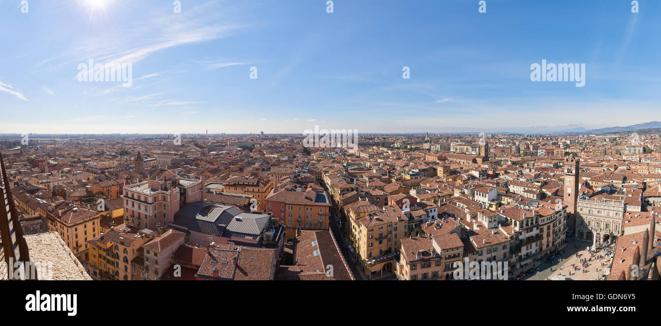 View of West-Southern Verona City from Torre dei Lamberti Stock Photo