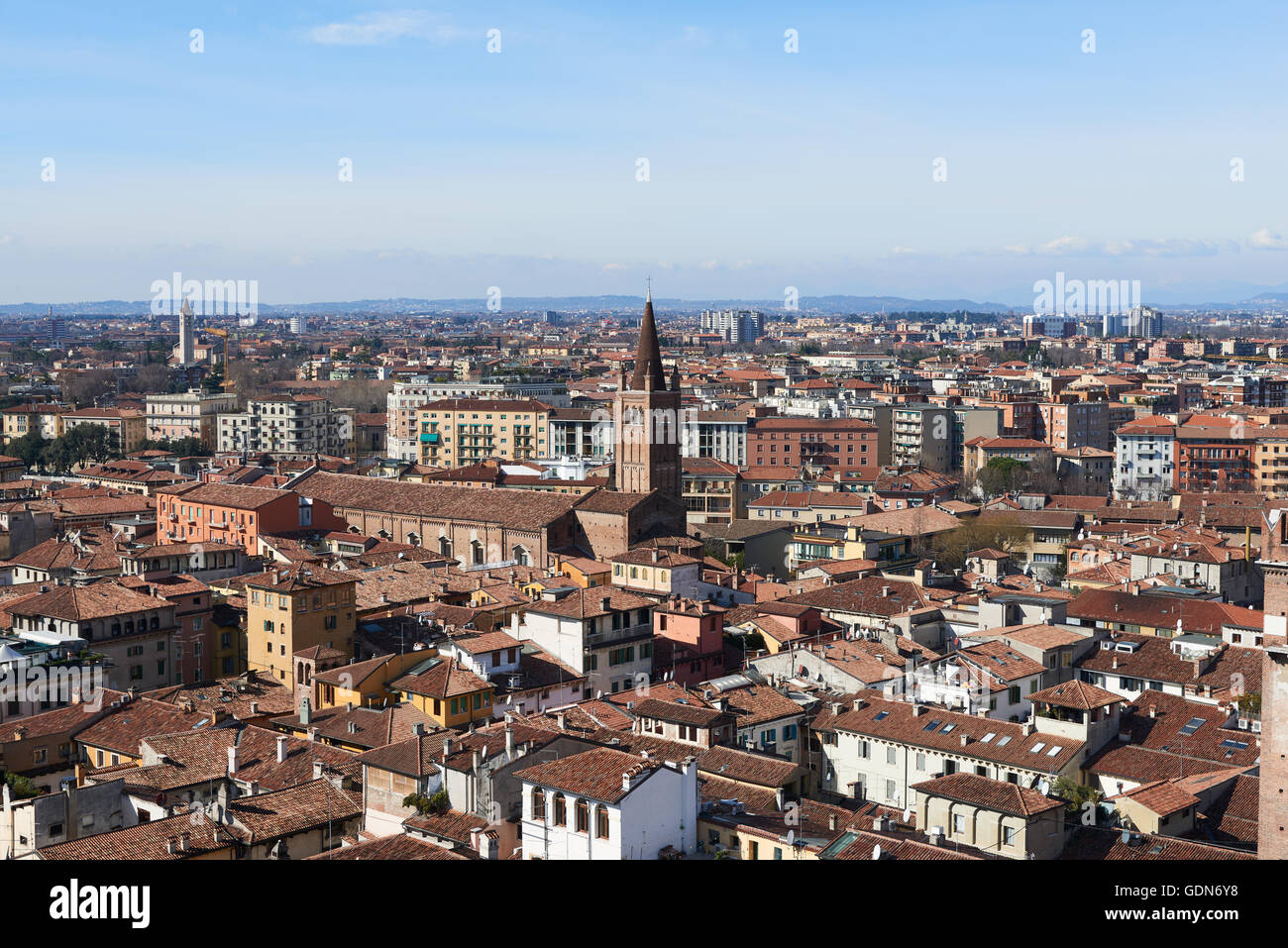The church of Sant'Eufemia in Verona, Italy.  View from Torre dei Lamberti. Stock Photo