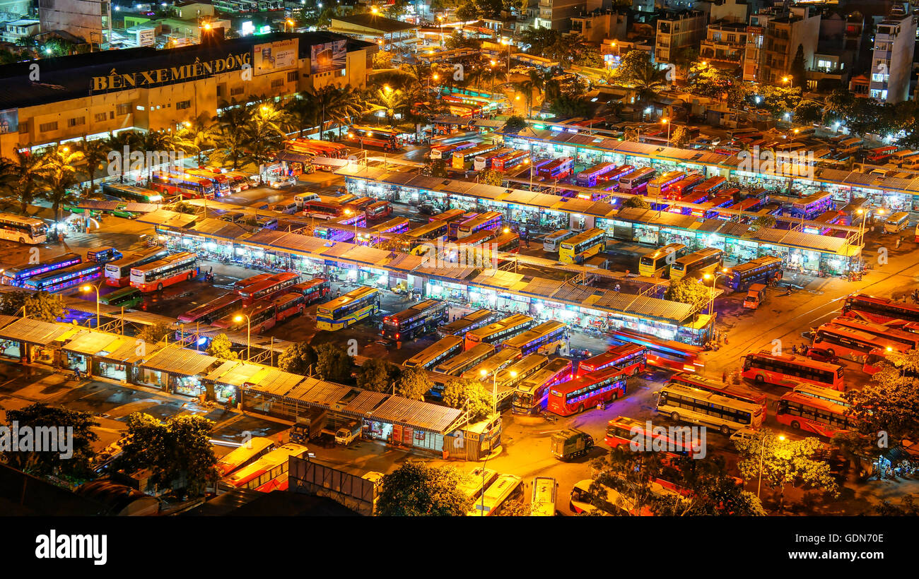 Panaromic of Mien Dong bus station at night Stock Photo - Alamy