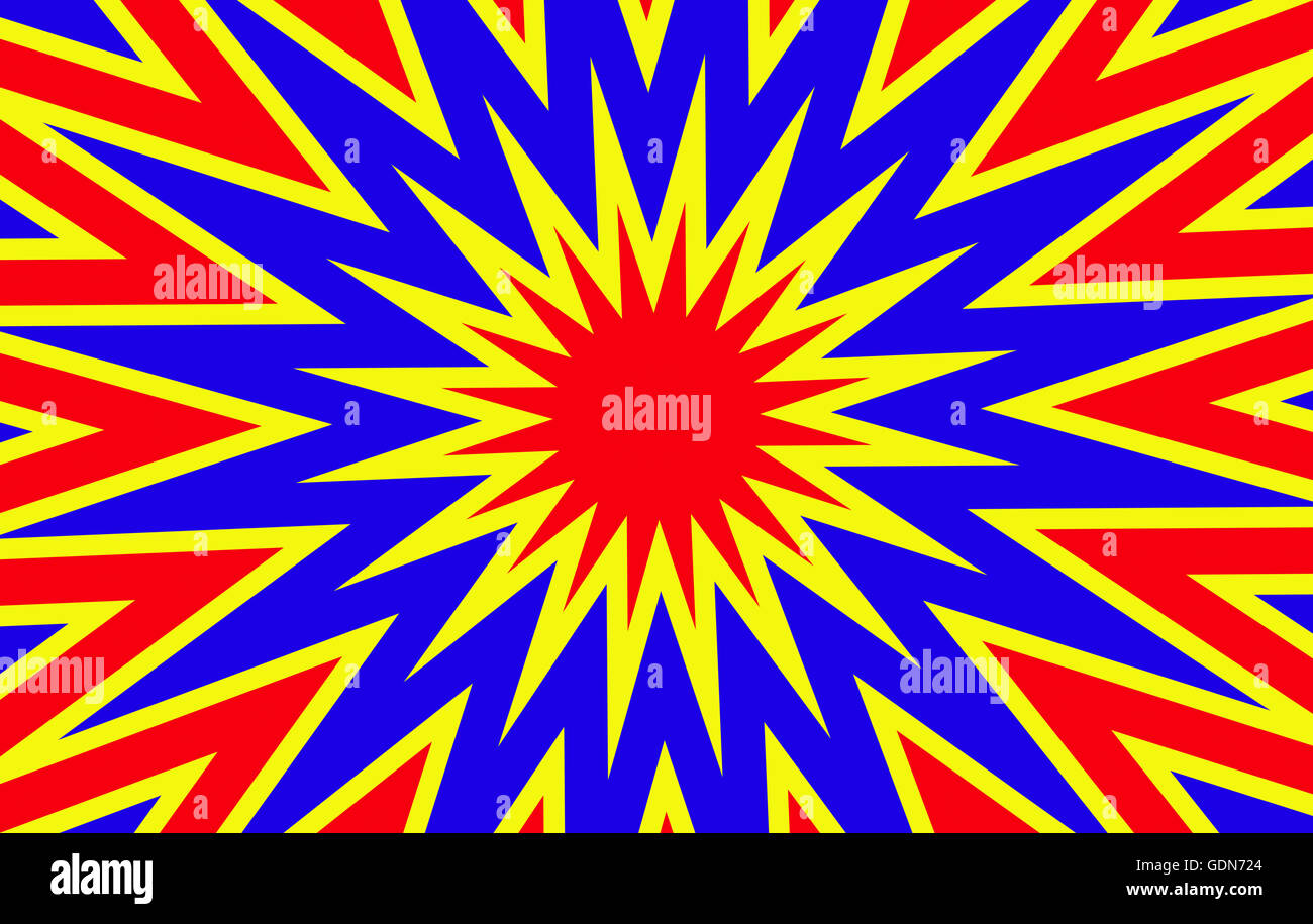 Red, yellow and blue starburst pattern Stock Photo