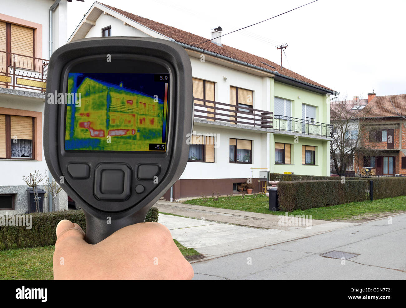 House Basement Thermal Imaging Analysis with Infrared Camera Stock