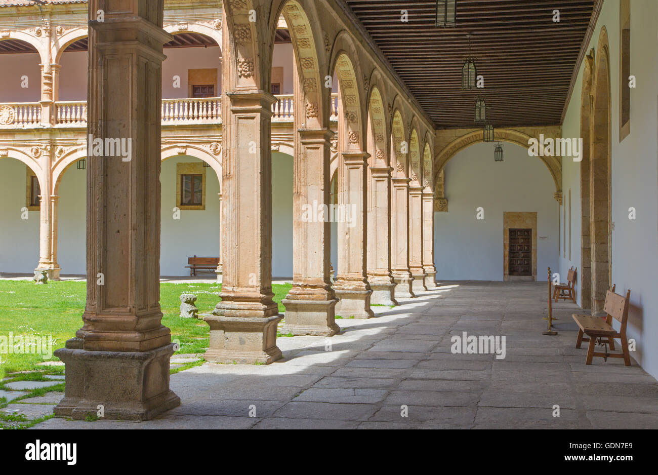 SALAMANCA, SPAIN, APRIL - 17, 2016:  The renaissance-baroque atrium of Colegio Arzobispo Fonseca. Stock Photo