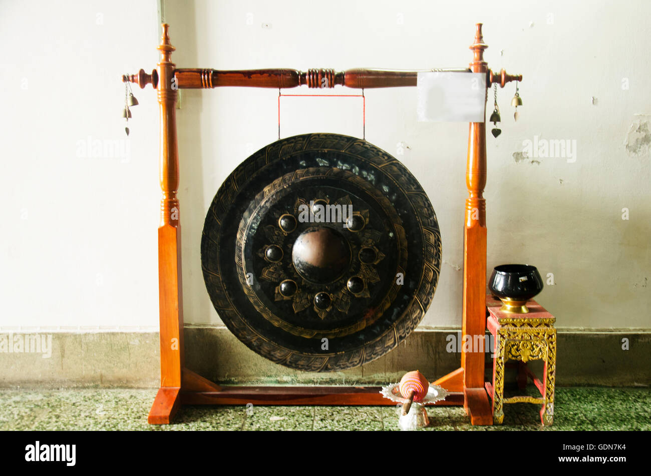 A very large nipple gong used in Buddhist temples for pray and worship. Stock Photo