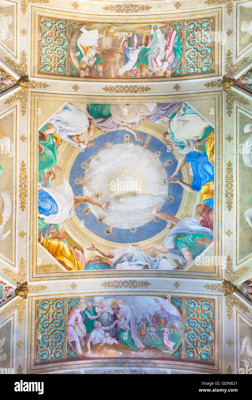 CREMONA, ITALY - MAY 24, 2016: The fresco of Pentecost on the vault Chiesa di San Sigismondo church by Giulio Campi (1542). Stock Photo