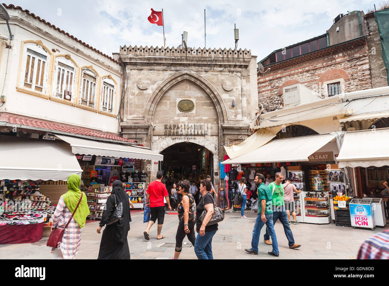 Istanbul, Turkey - June 28, 2016: Ordinary people walk on the street in old central district of Istanbul city near Grand Bazaar Stock Photo