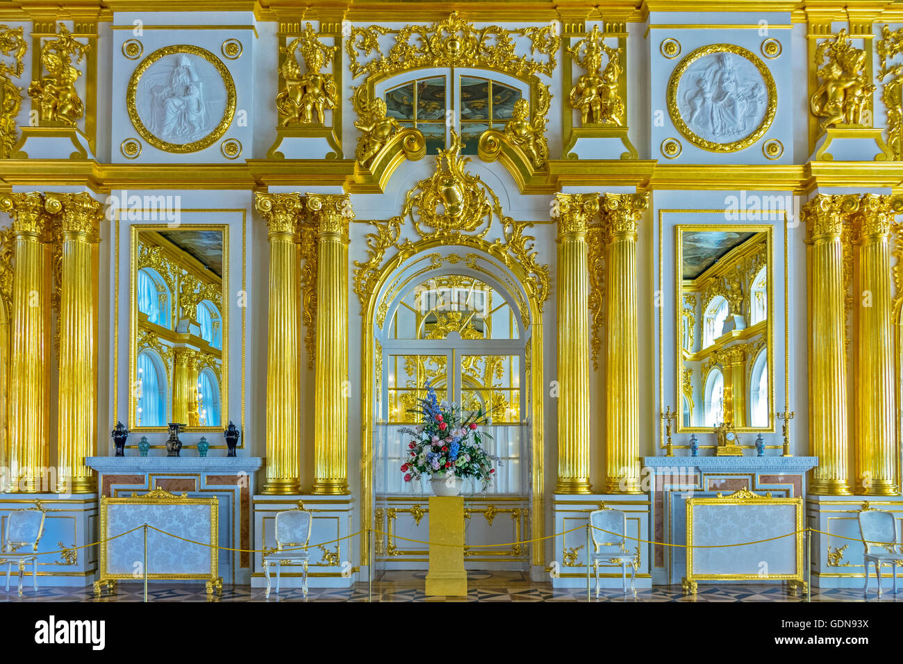 The Gold Room Catherine Palace, Pushkin, Saint Petersburg Russia Stock Photo