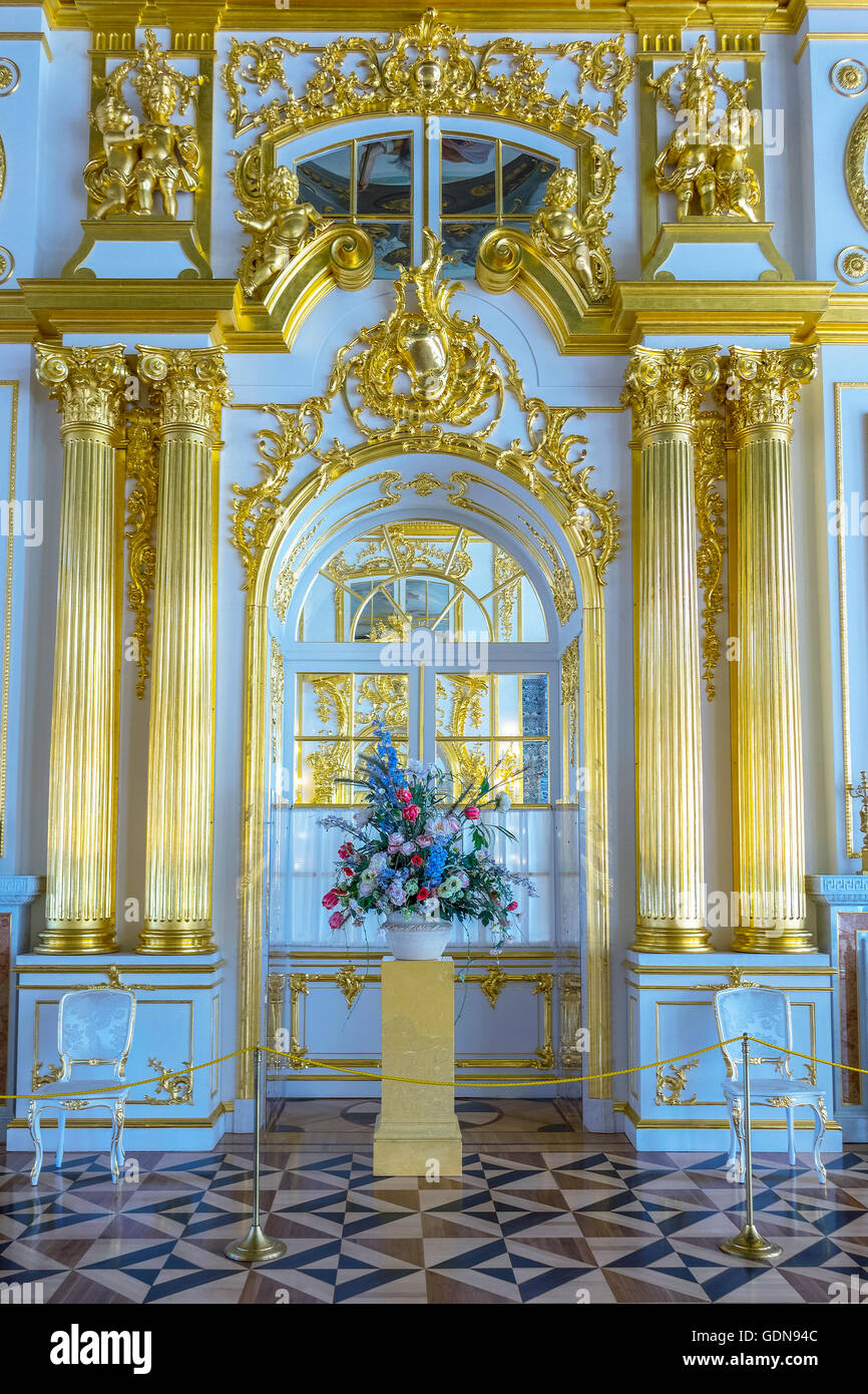 The Gold Room Catherine Palace, Pushkin, Saint Petersburg Russia Stock Photo