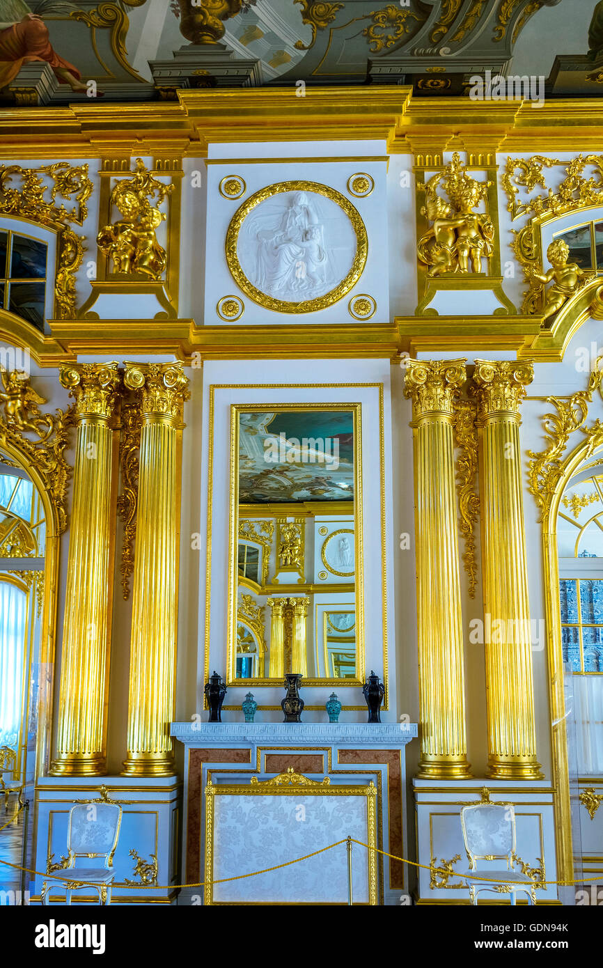 The Gold Room Catherine Palace, Pushkin, Saint Petersburg Russia Stock Photo