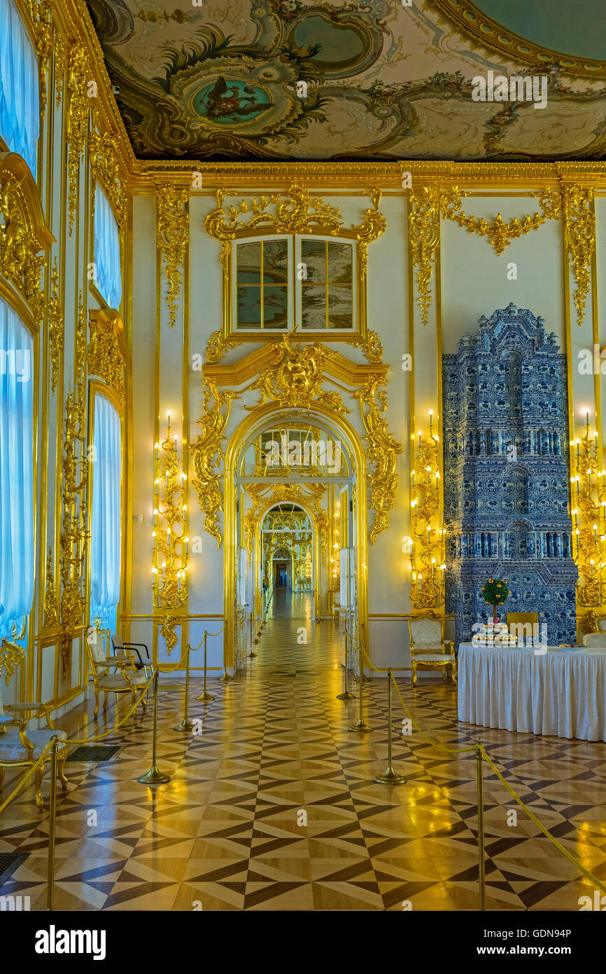 The Gold Room Catherine Palace, Pushkin, Saint Petersburg Russia Stock Photo