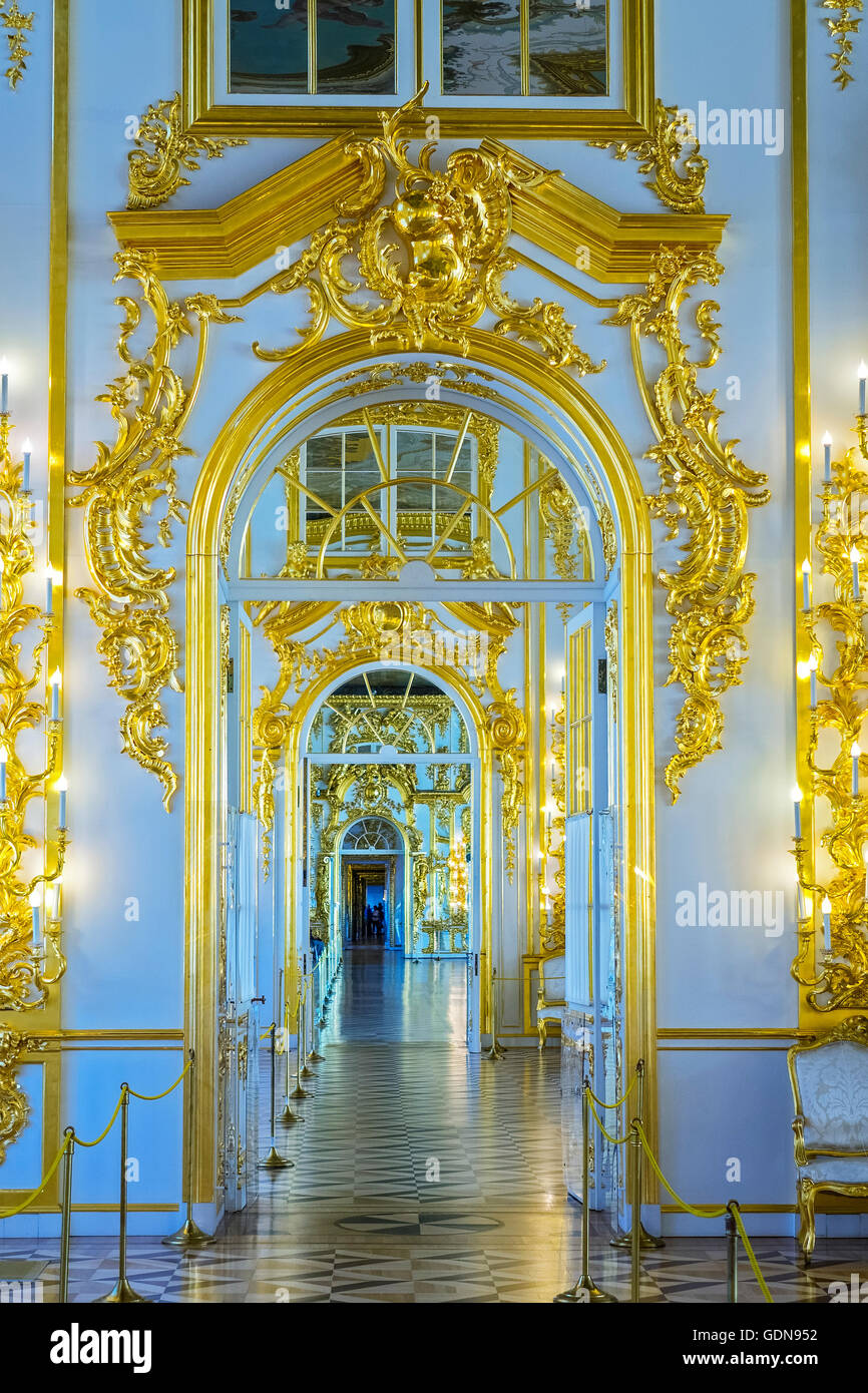 The Gold Room Catherine Palace, Pushkin, Saint Petersburg Russia Stock Photo