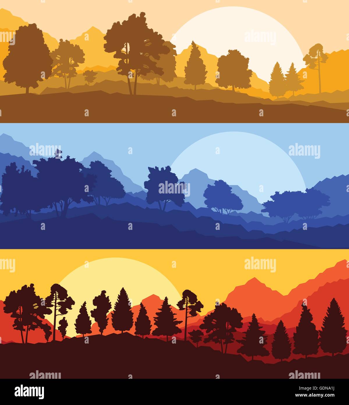 Forest wood mountain background vector set concept landscape for poster ...