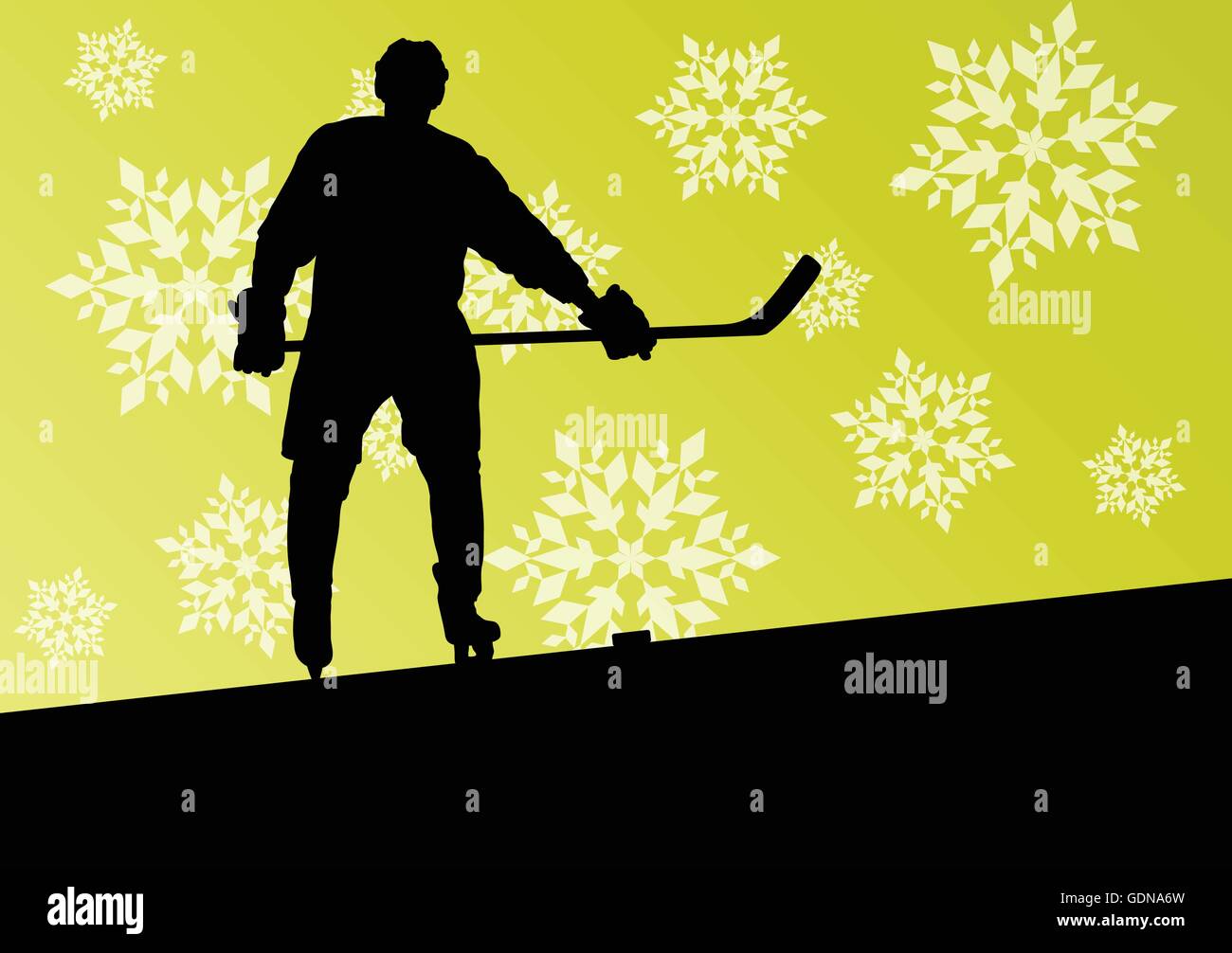 Active young men hockey players sport silhouettes in winter ice and snowflake abstract background illustration vector Stock Vector