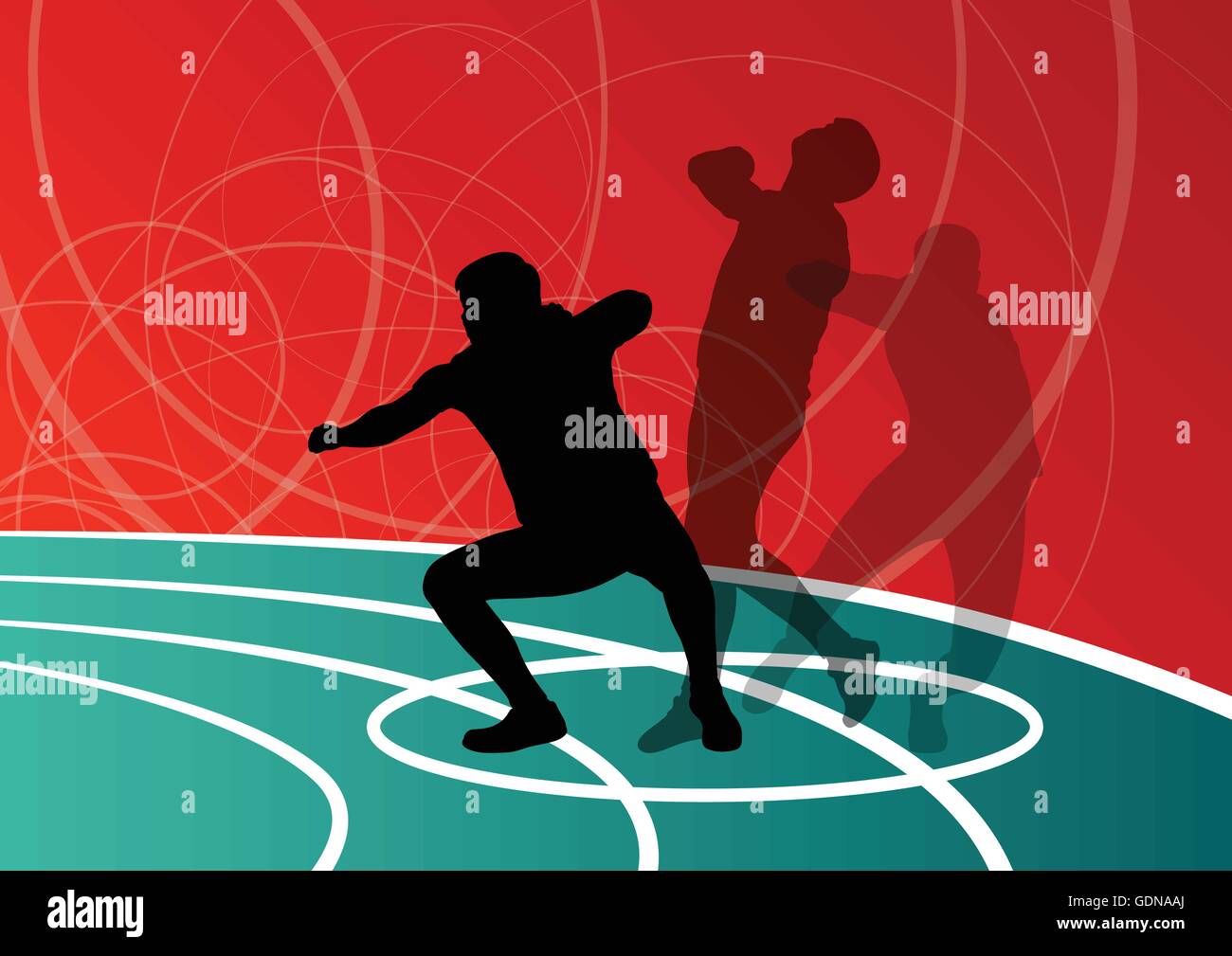 Male sport athletics. ball throwing silhouettes collection. abstract illustration, background vector for poster Stock Vector