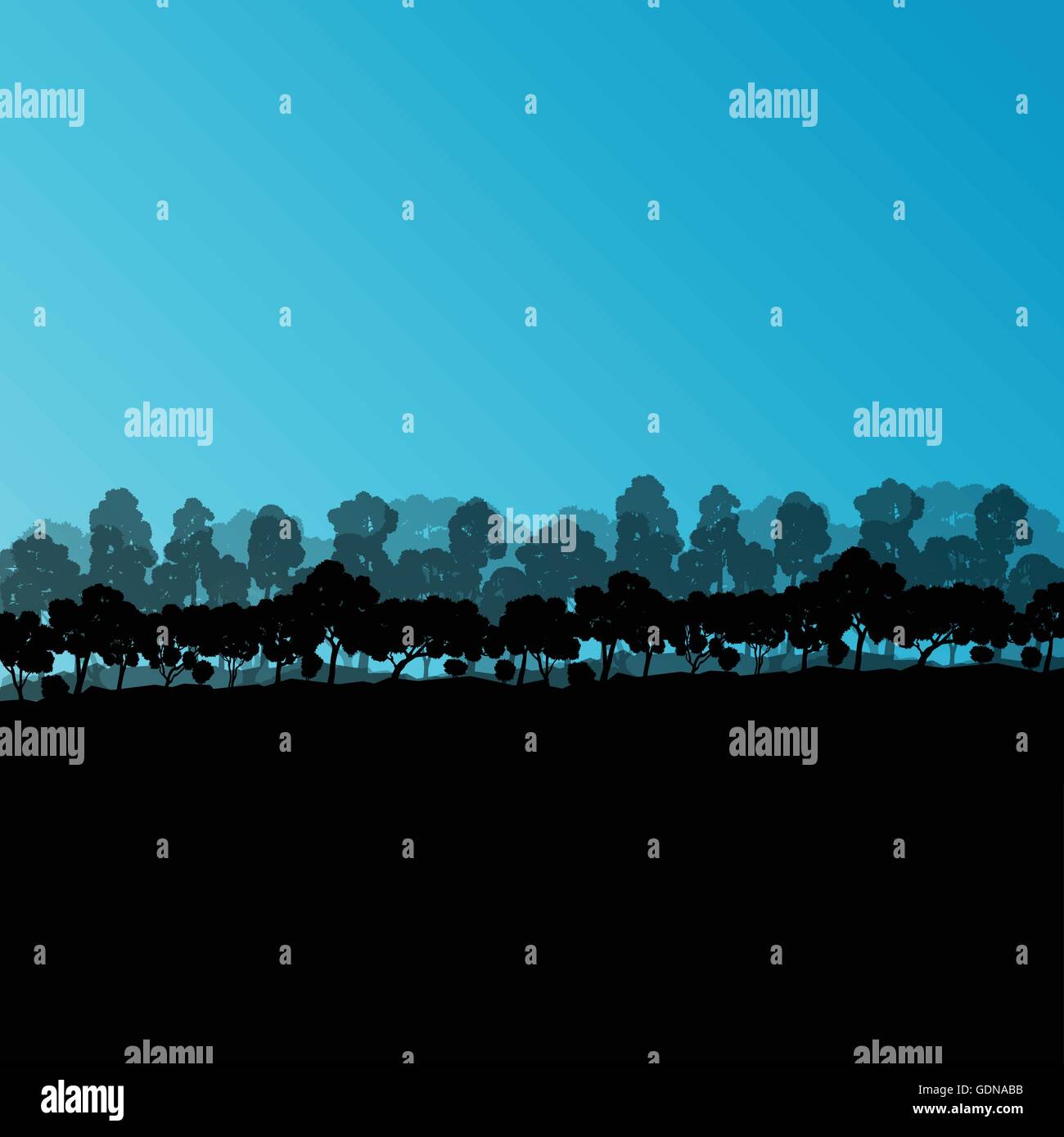 Forest trees silhouettes natural wild landscape detailed illustration ...
