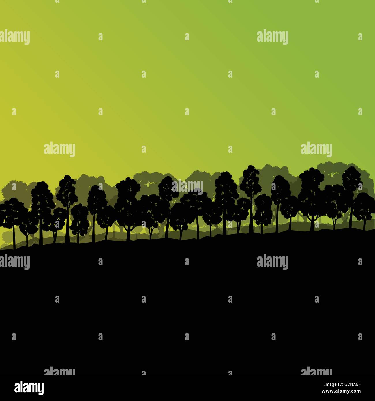 Forest trees silhouettes natural wild landscape detailed illustration ...