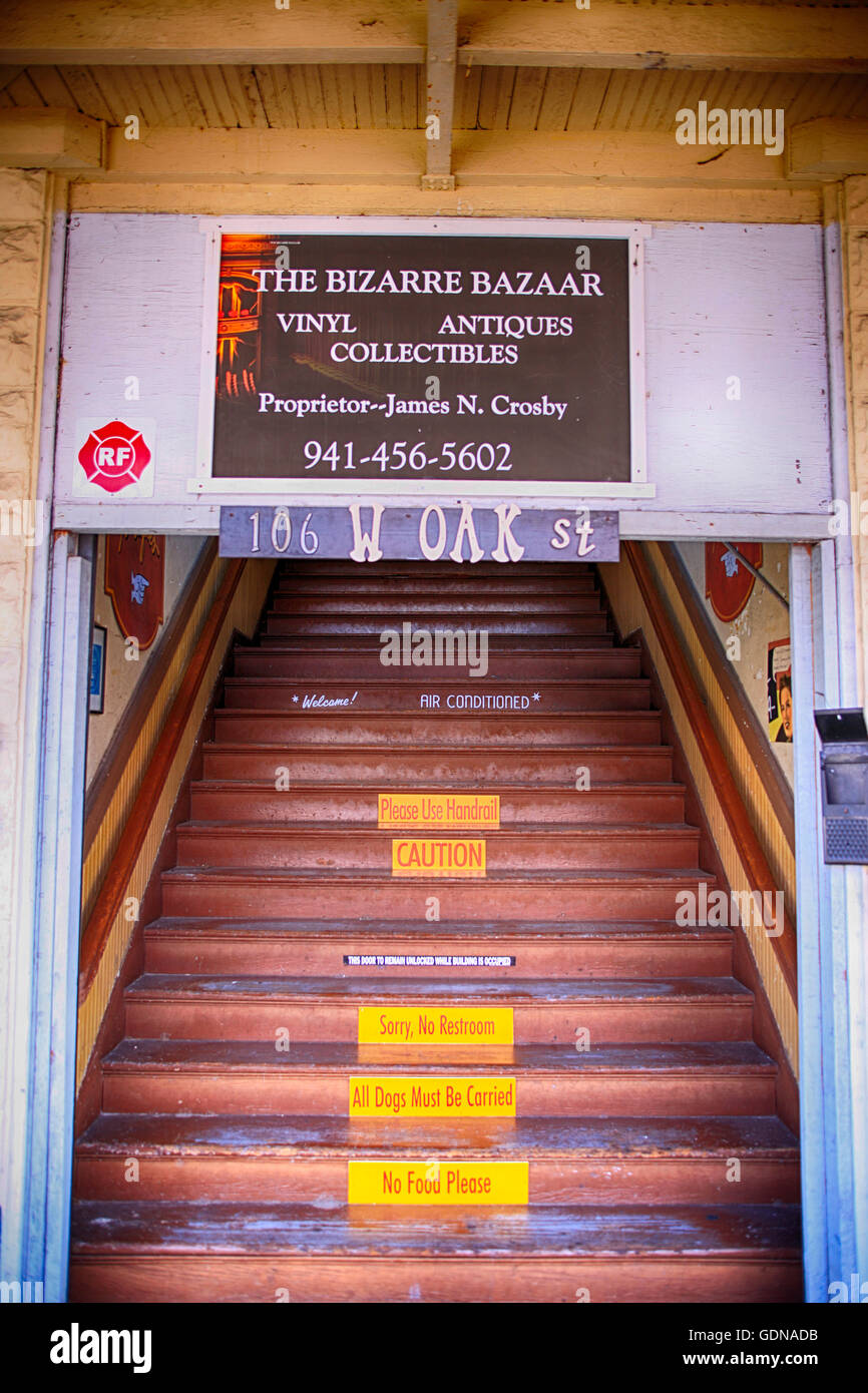 The staircase leading to The Bizarre Bazaar antiques store on Oak