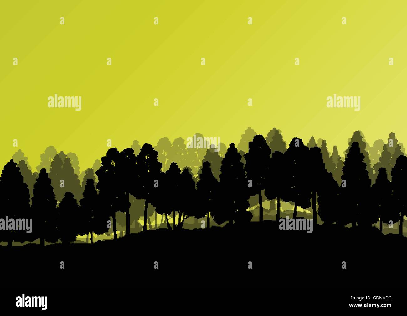 Forest trees silhouettes natural wild landscape detailed illustration ...