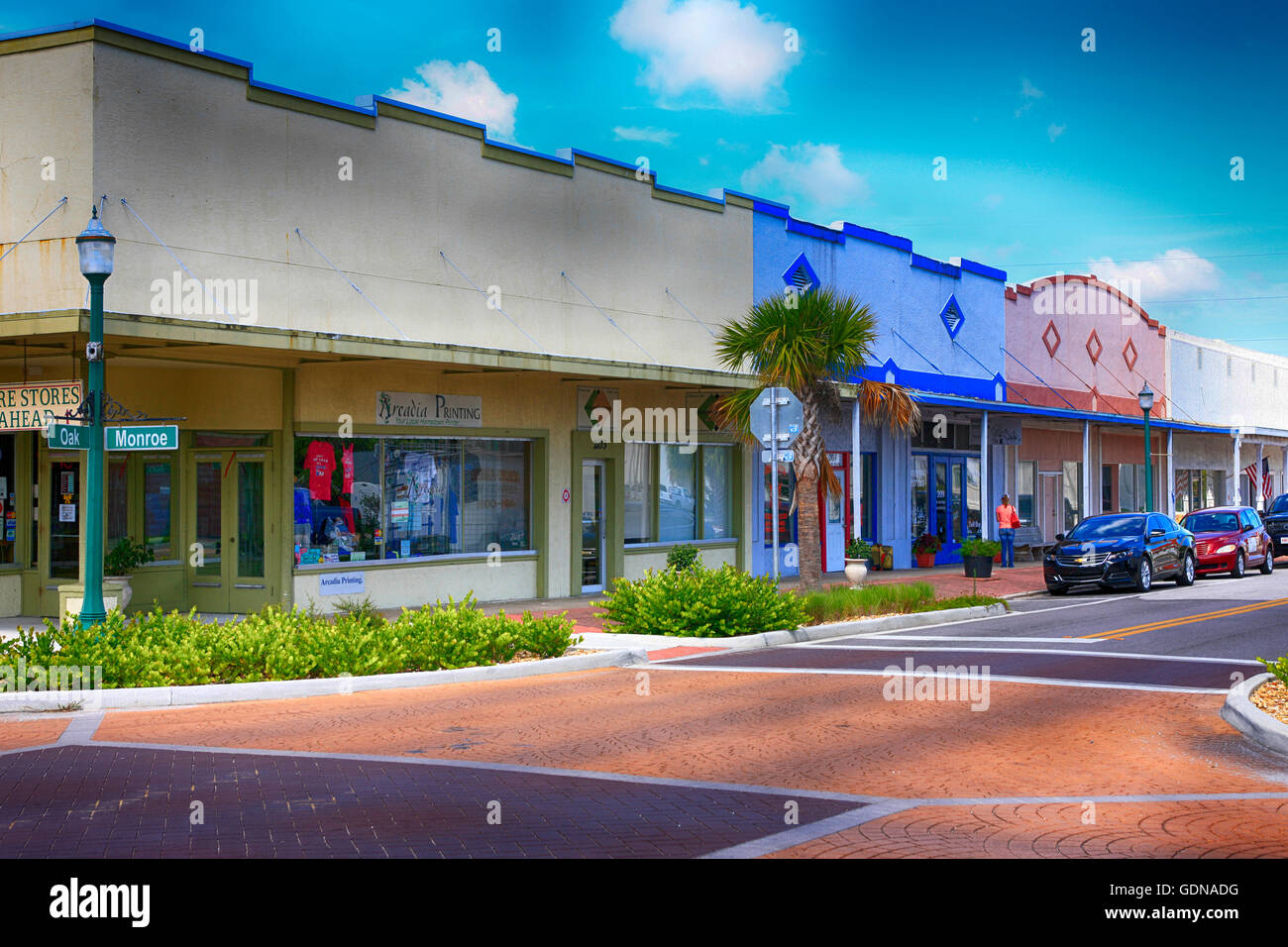 Oak Street in Arcadia, FL. Famous throughout Florida for it's historic downtown antique district Stock Photo