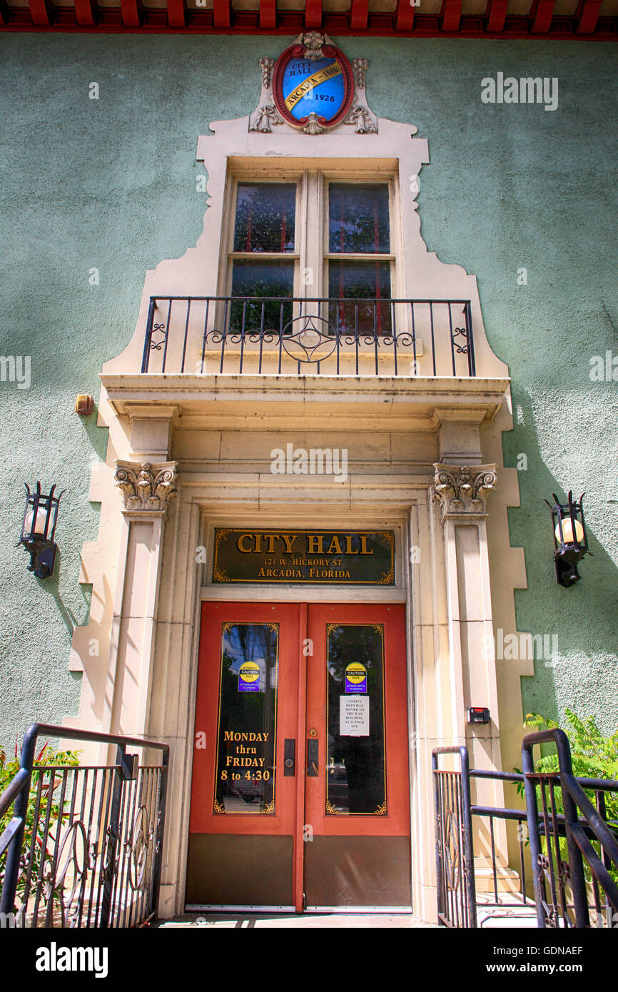 City Hall built in 1926 in downtown historic Arcadia, Florida Stock