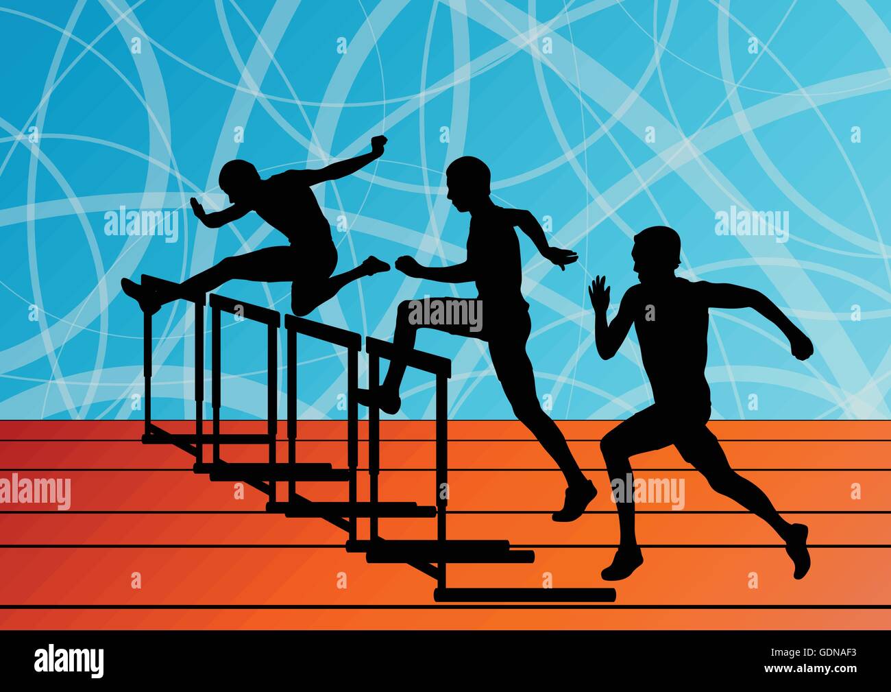 Active men sport athletics hurdles barrier running silhouettes