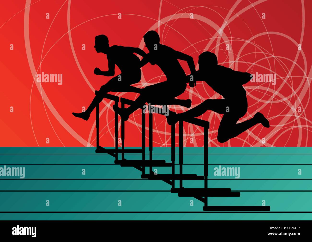 Active men sport athletics hurdles barrier running silhouettes