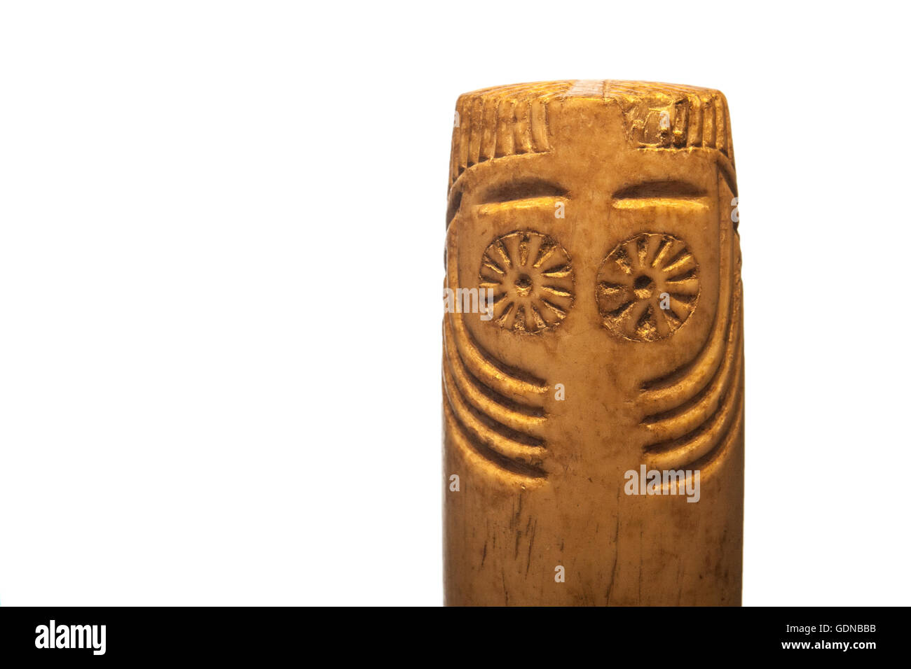 Prehistorical Eye idol belong to Chalcolithic period, 3rd millennium BC. Isolated over white background Stock Photo