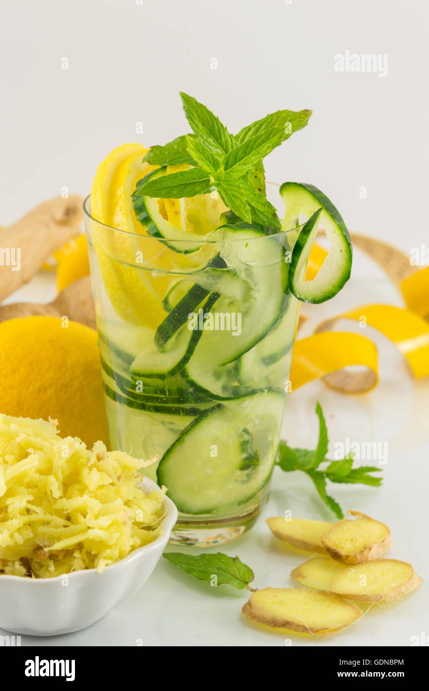 Diet drink with ginger root, lemon and parsley Stock Photo