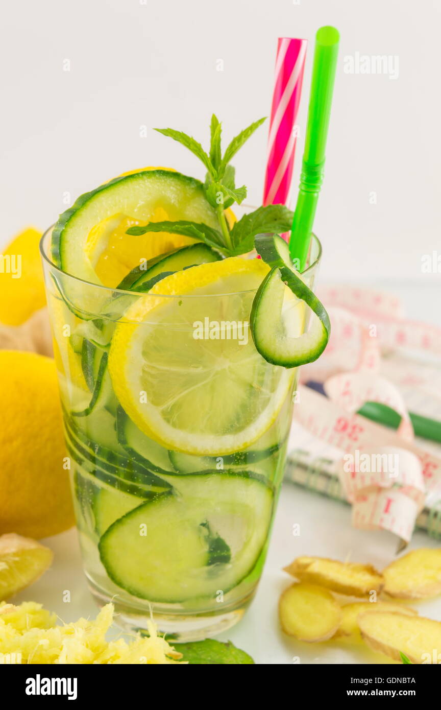 Diet drink with ginger root, lemon and parsley Stock Photo