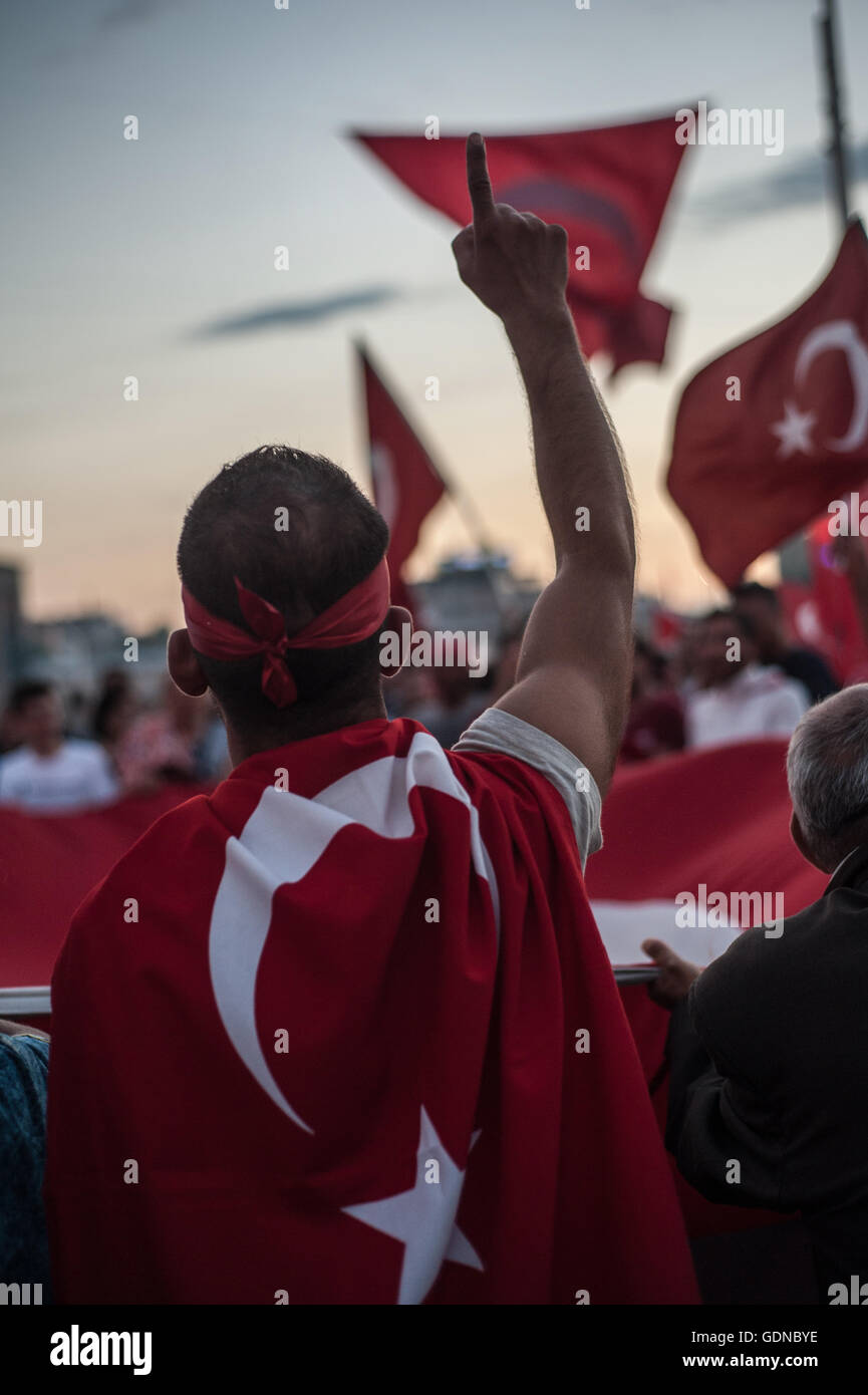 Turkish pro government supporters celebrate failed coup attempt in Taksim square Istanbul Stock Photo