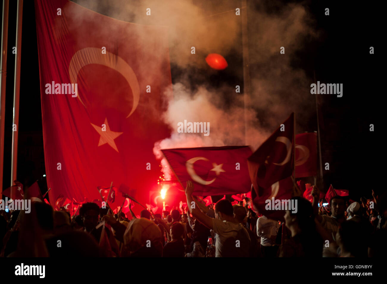Turkish pro government supporters celebrate failed coup attempt in Taksim square Istanbul Stock Photo