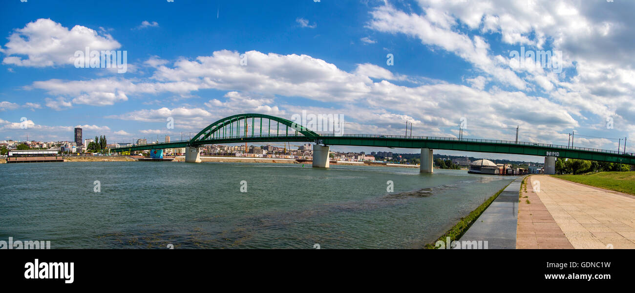 Old train bridge on river Sava in Belgrade, Serbia Stock Photo