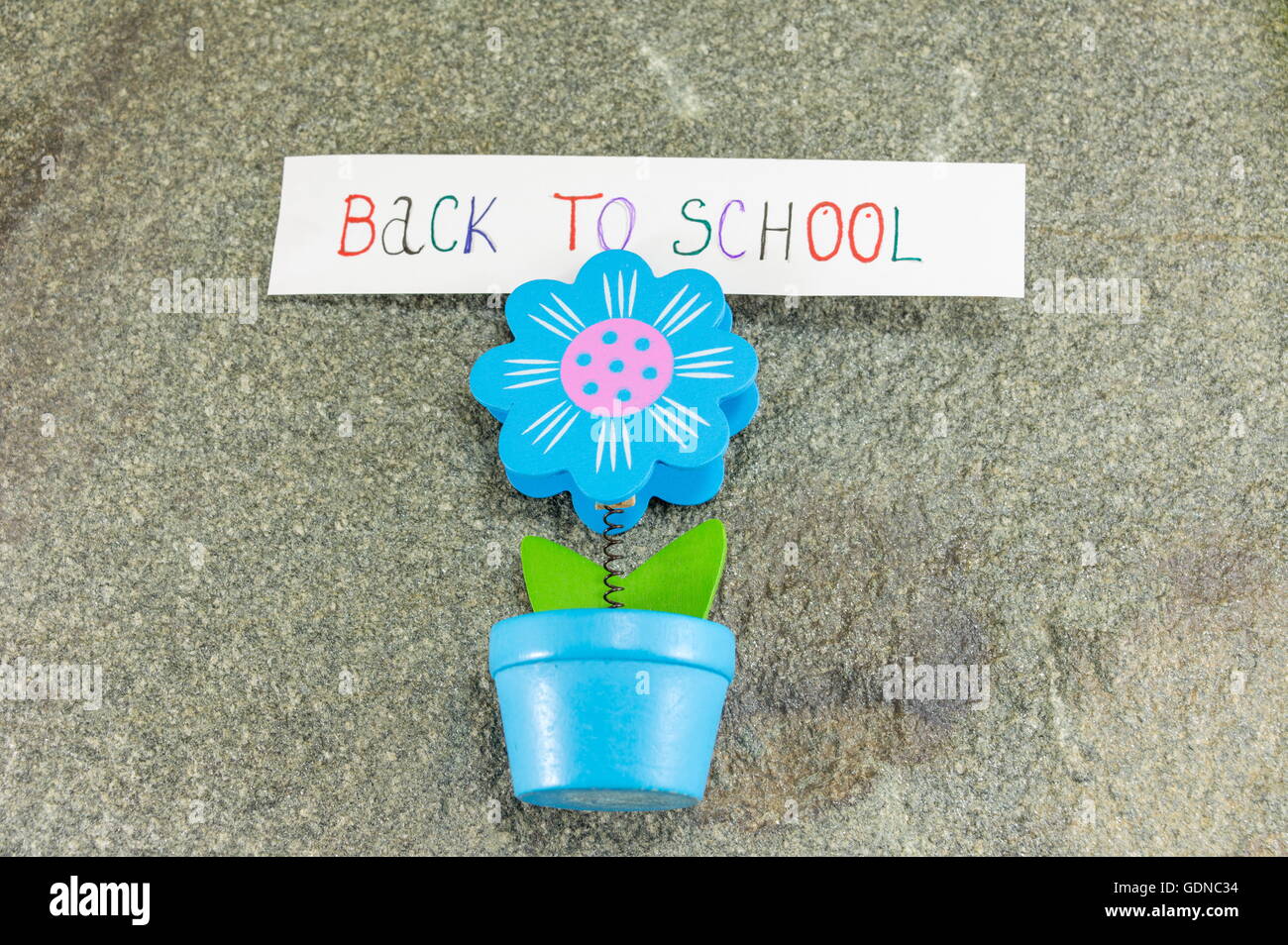 Back to school note held by a paper holder Stock Photo