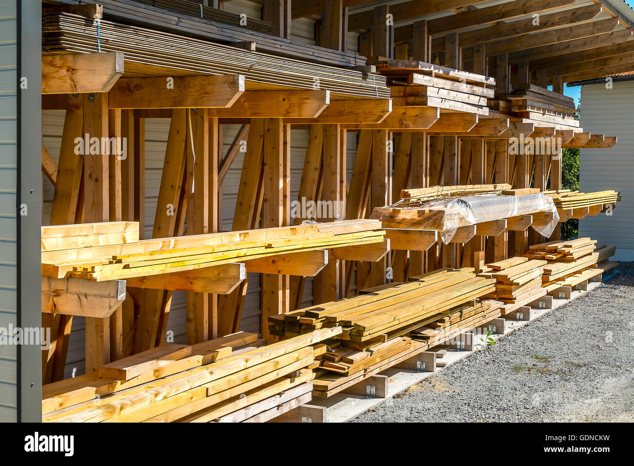 Timber yard wood storage racks France Stock Photo Alamy