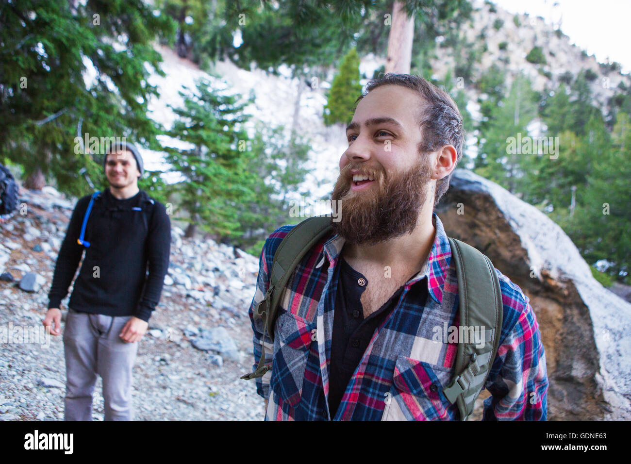 Happy hikers, Mount Baldy, California Stock Photo